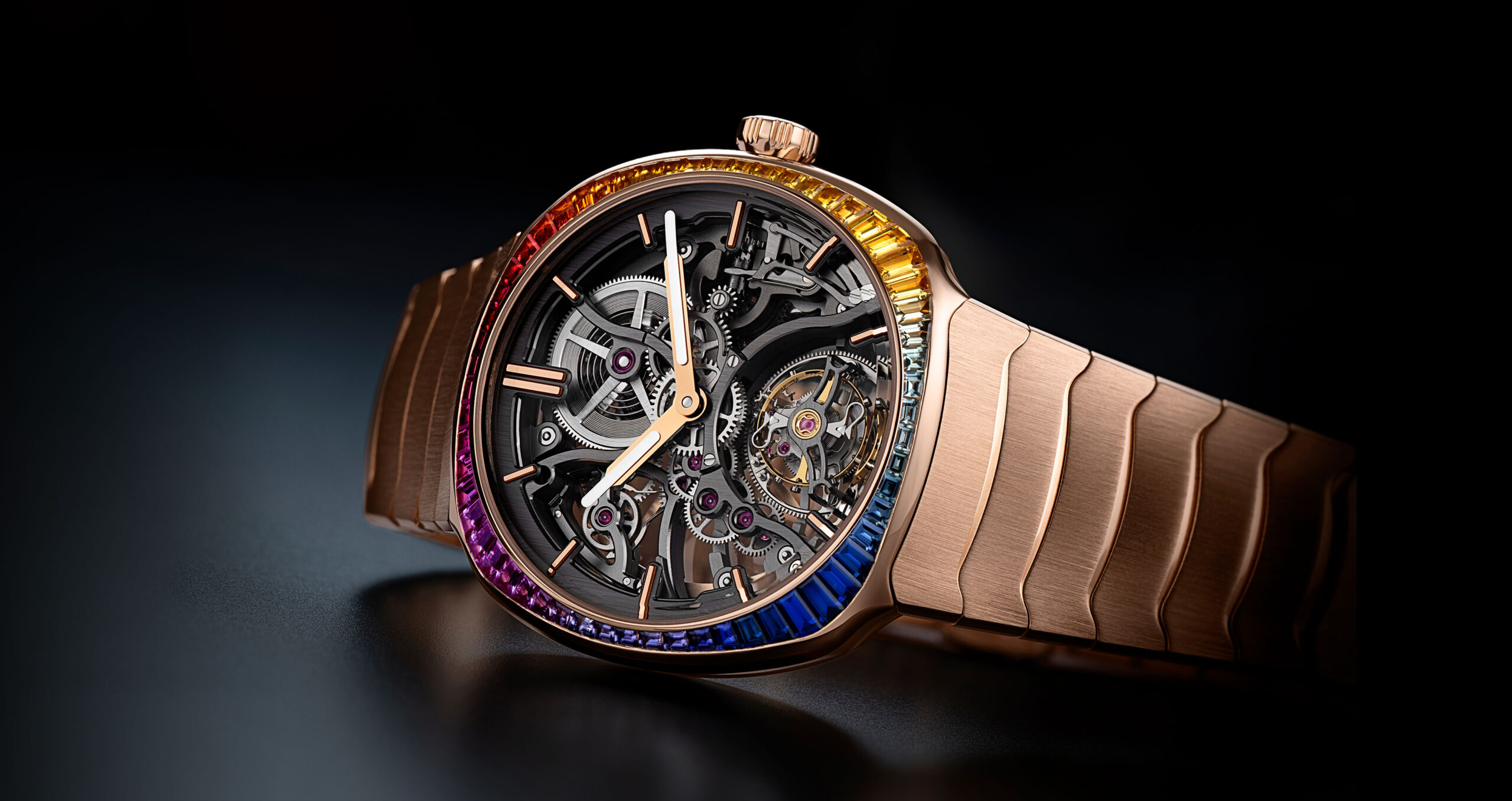 H. Moser - Gemstone watches - Streamliner Tourbillon Skeleton Rainbow in 5N red gold